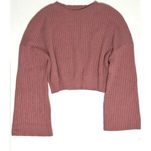 Lulus Womens S Pink Cropped Sweater Bell Sleeve Ribbed Knit Boho Indie Barbie